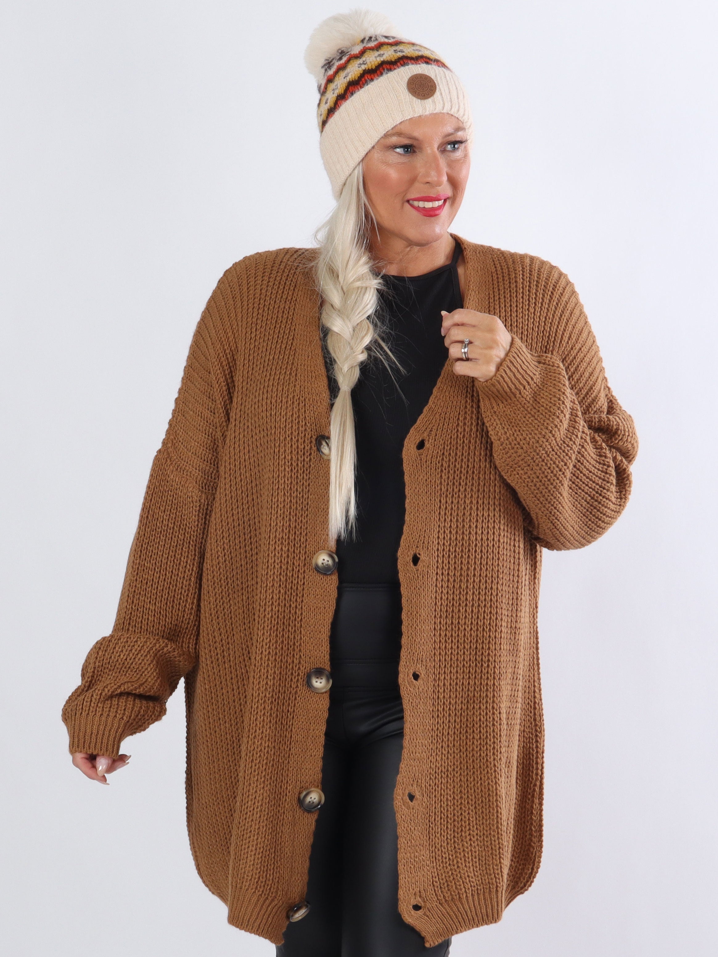 Millymy - Plus size kofta i stickad modell med stora knappar - Army